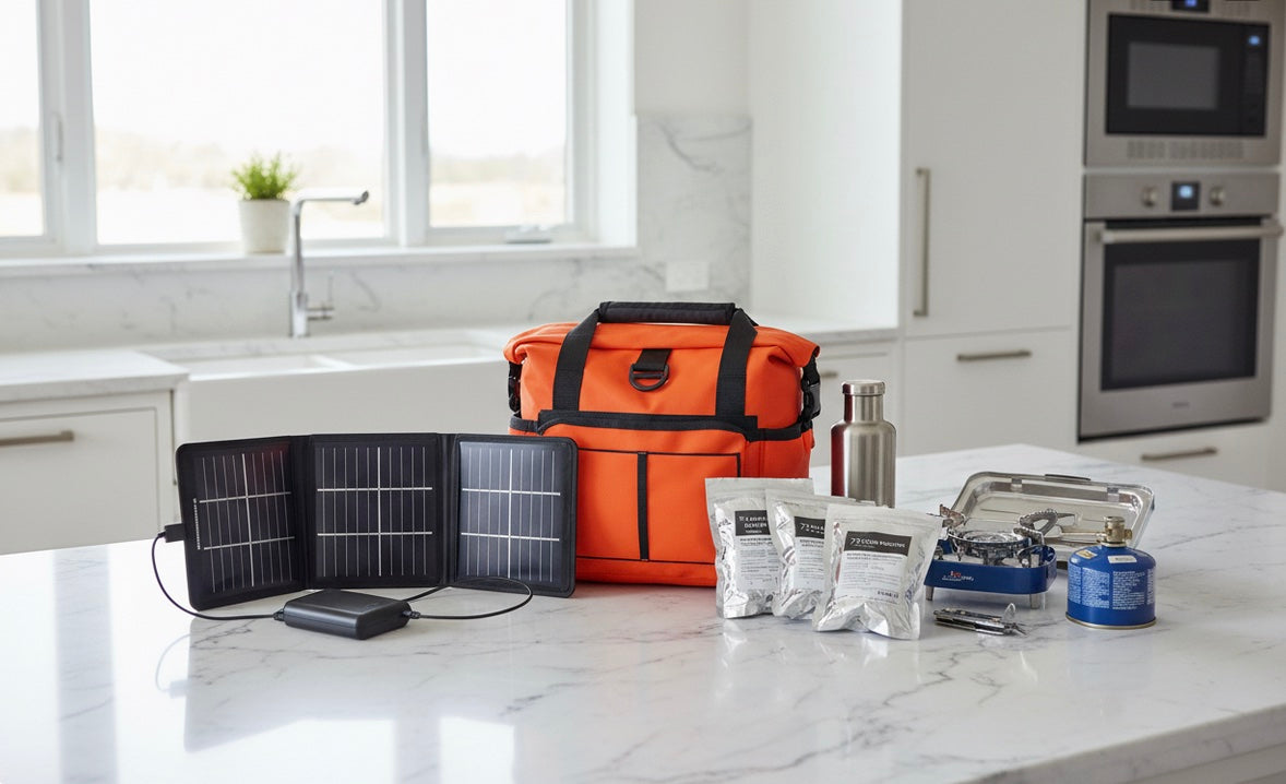 kit solar panel ration on kitchen table